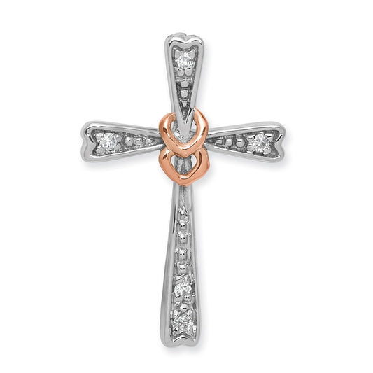 10k White Gold and Rose Plating Diamond Cross Pendant