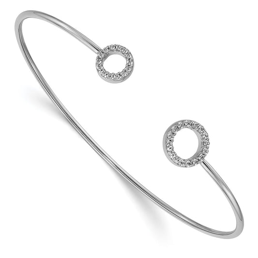 14k White Gold Diamond Circles Flexible Cuff Bangle 7  inches