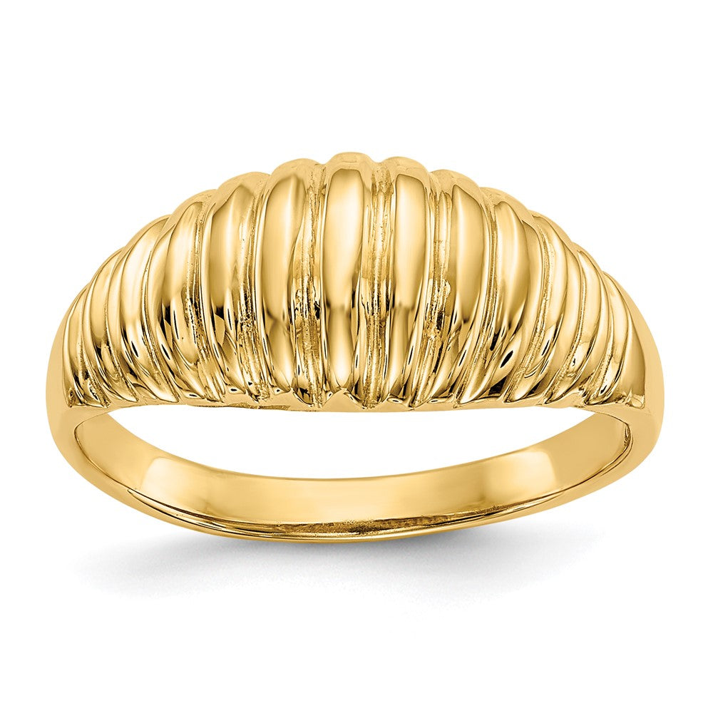 14k High Polished Ribbed Dome Ring Size 7