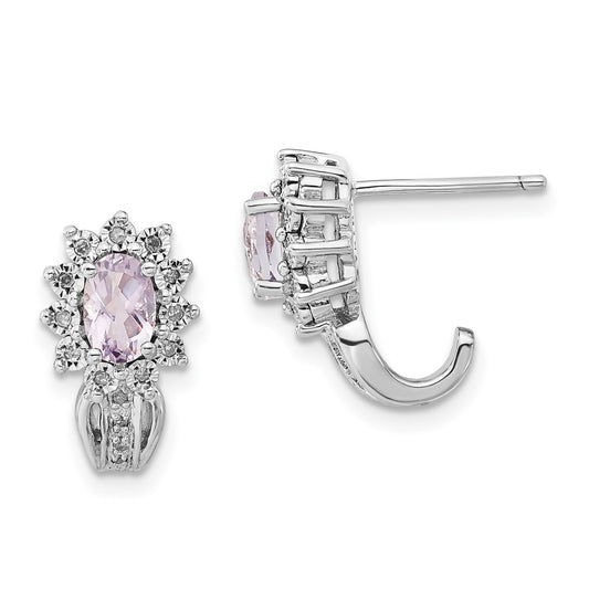 Sterling Silver Diamond & Oval Pink Quartz Earrings
