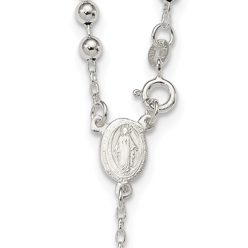 Sterling Silver Polished Bead 18 inch Rosary Necklace 18 Inches