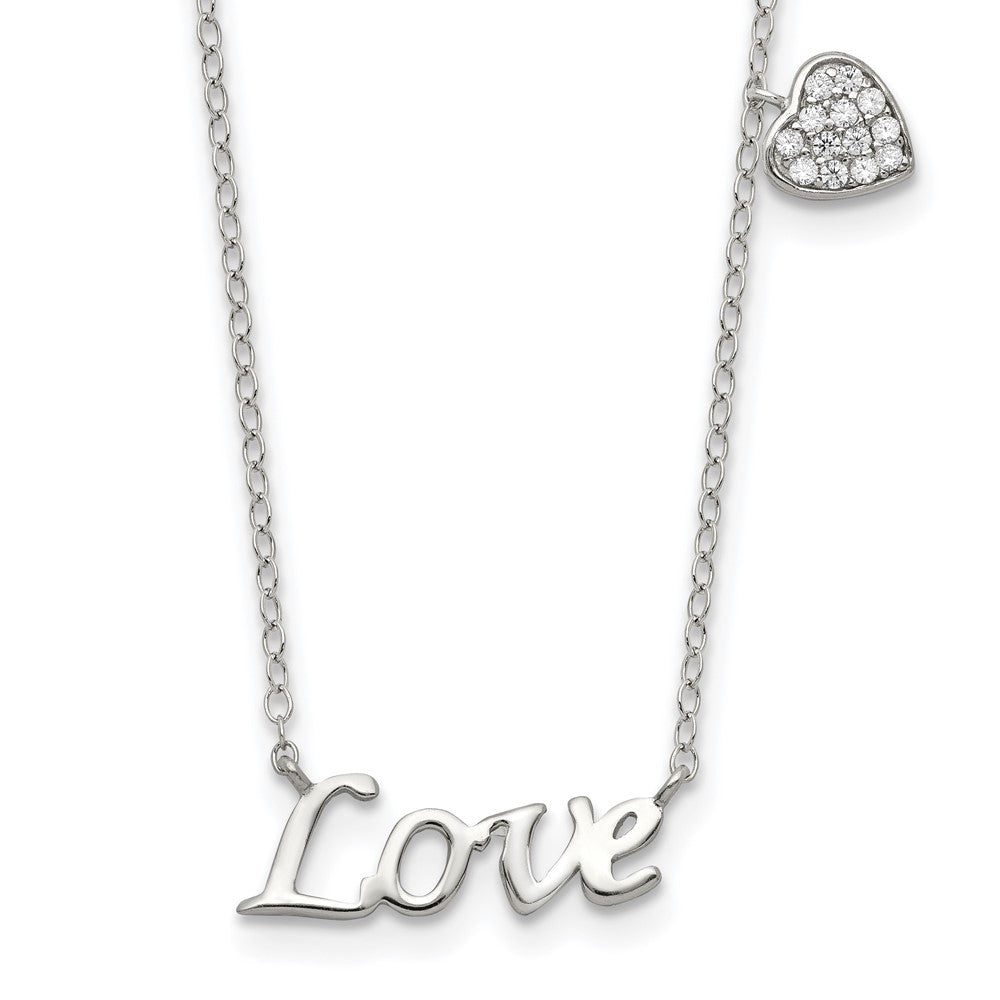 Sterling Silver Rhodium-plated Polished LOVE with CZ Heart Necklace 18 Inches