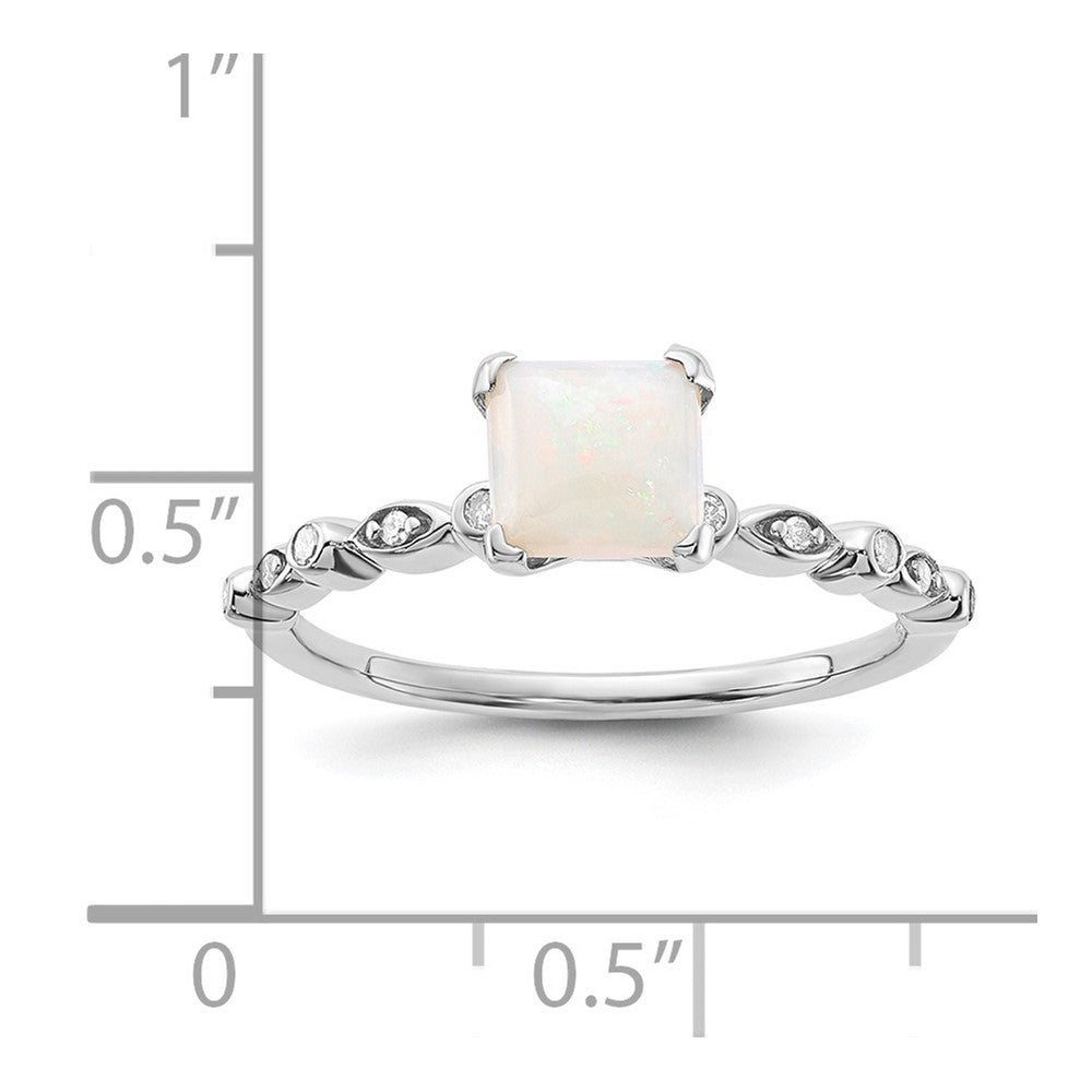 Sterling Silver Polished 6mm White Opal and Diamond Ring