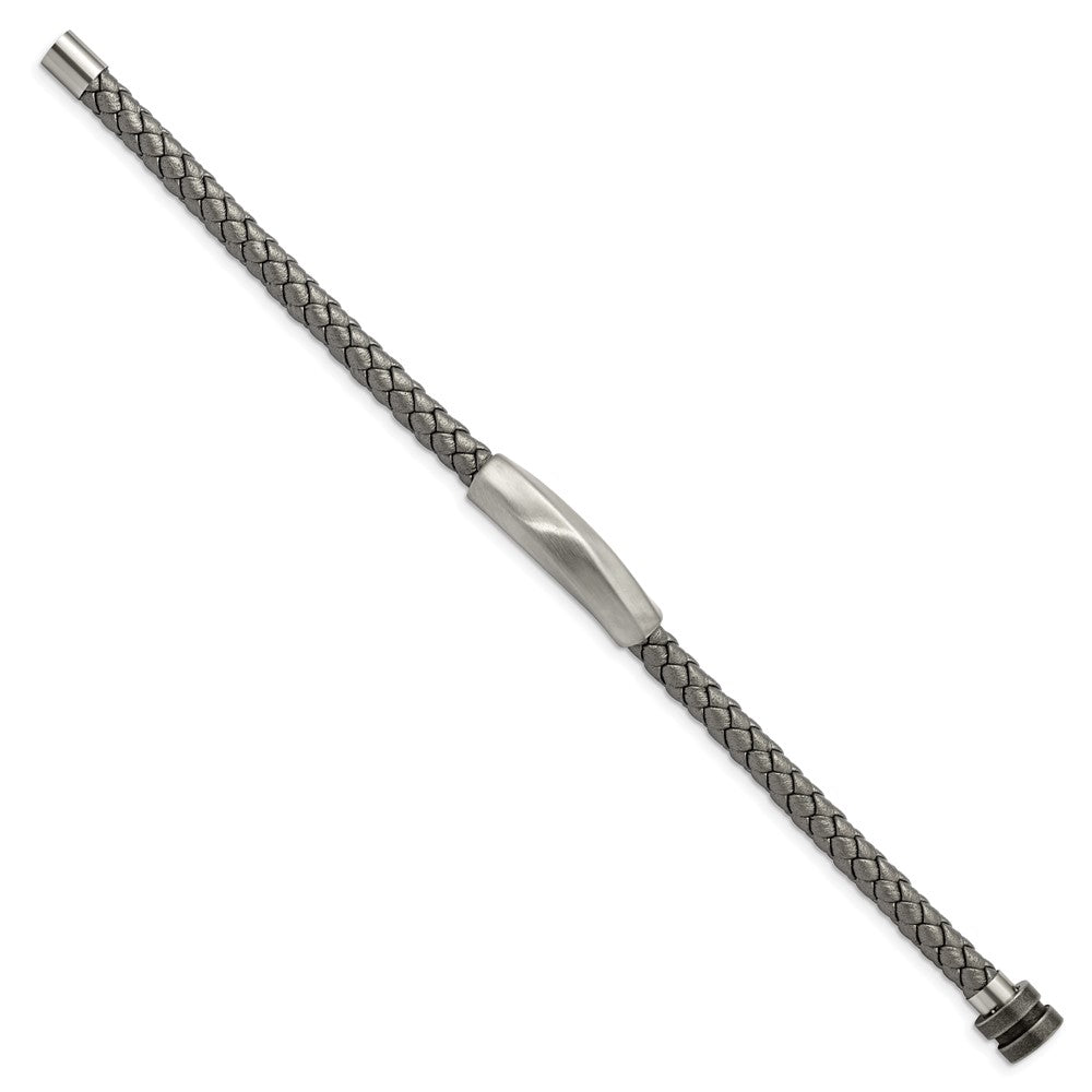 Stainless Steel Antiqued and Brushed Grey Leather 8.25in Bracelet 8.25 inches
