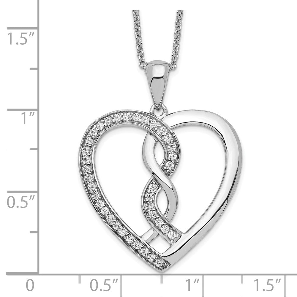 Sentimental Expressions Sterling Silver Rhodium-plated CZ Hearts Joined Together 18 inch Necklace with Poem Card 18 Inches