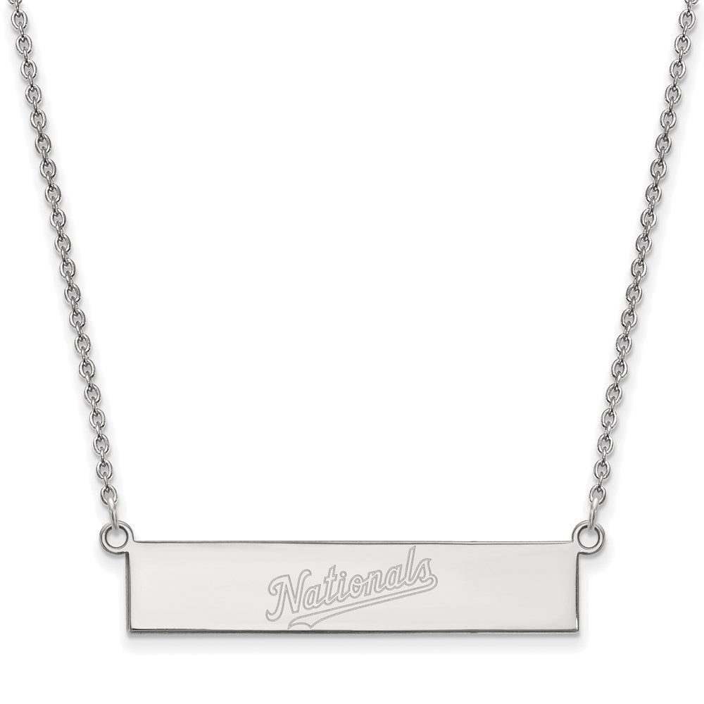 Sterling Silver Rhodium-plated MLB LogoArt Washington Nationals Team Script Bar 18 inch Necklace