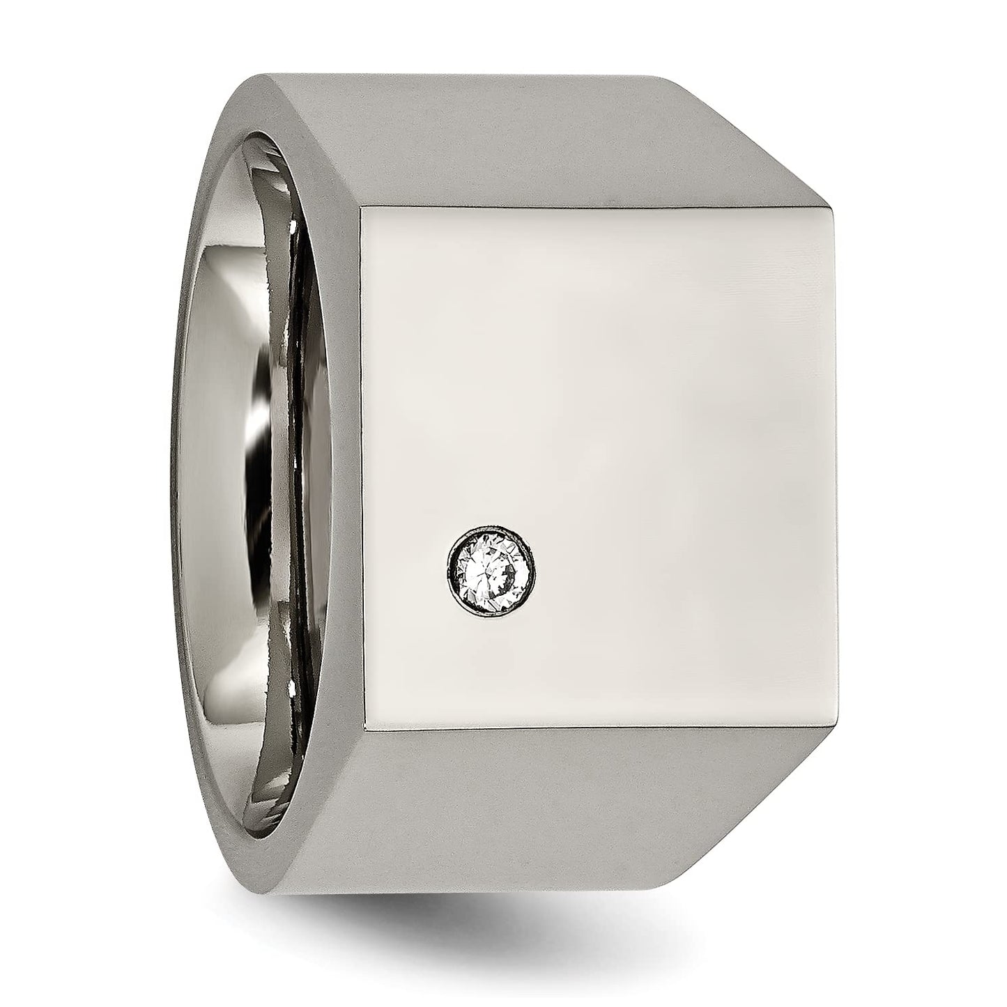 Titanium Polished CZ Signet Ring Size - 12