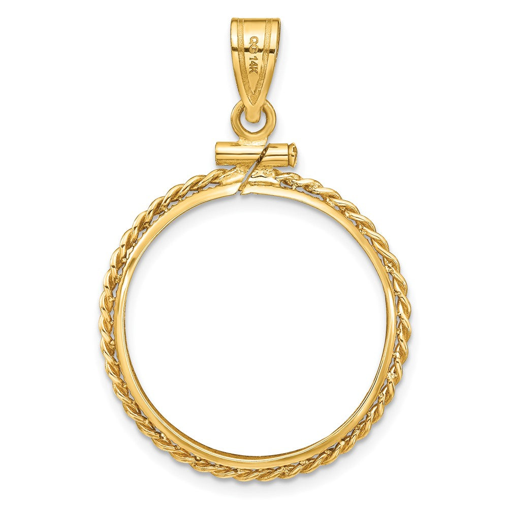 Wideband Distinguished Coin Jewelry 14k Polished Twisted Wire 22.0mm x 1.9mm Screw Top Coin Bezel Pendant