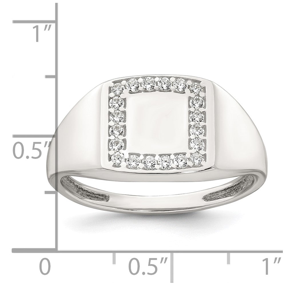 Sterling Silver Polished White CZ Square Border Size 11 Mens Signet Ring
