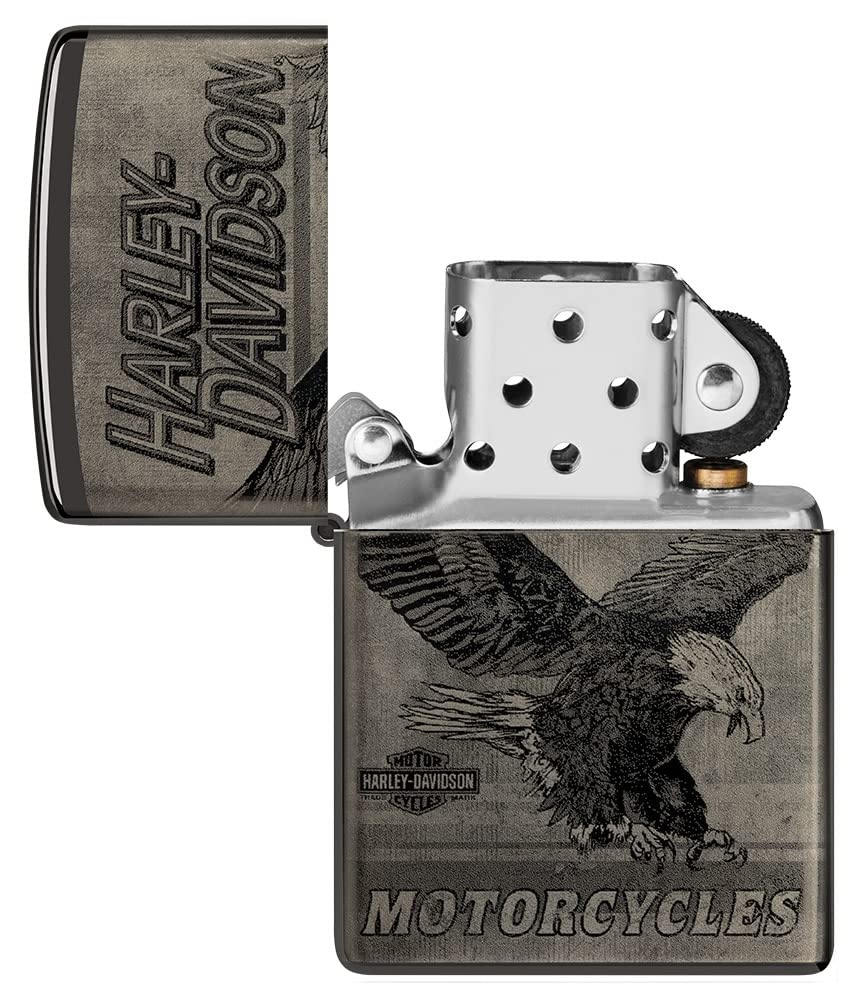 Zippo Harley-Davidson Eagle Photo Image 360? High Polish Black Pocket Lighter