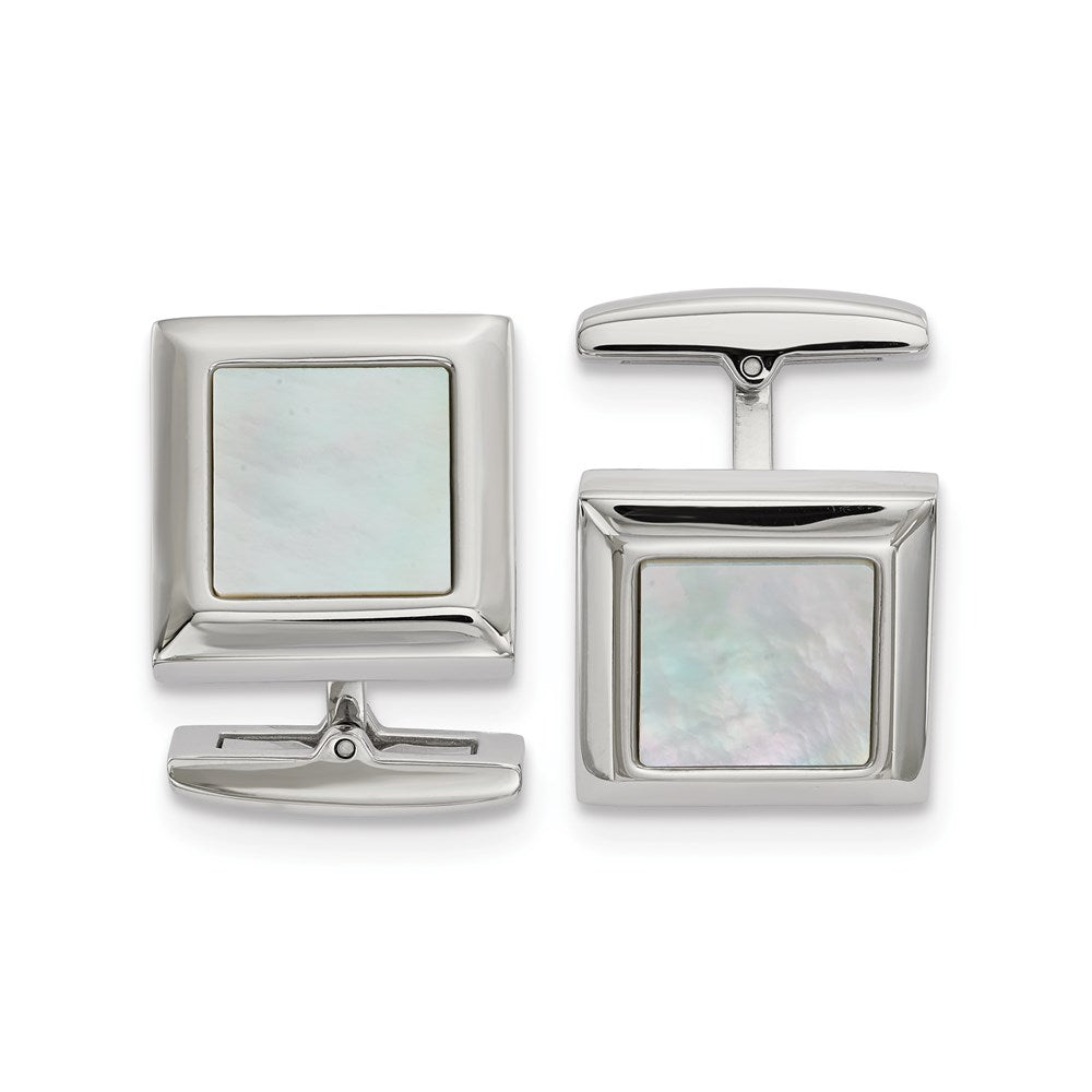 Chisel  Stainless Steel Polished Mother of Pearl Square Cuff Links