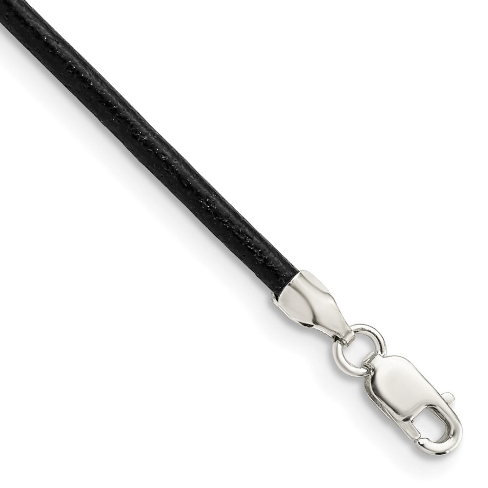 Sterling Silver 18inch 2mm Black Leather Cord Necklace 18 Inches