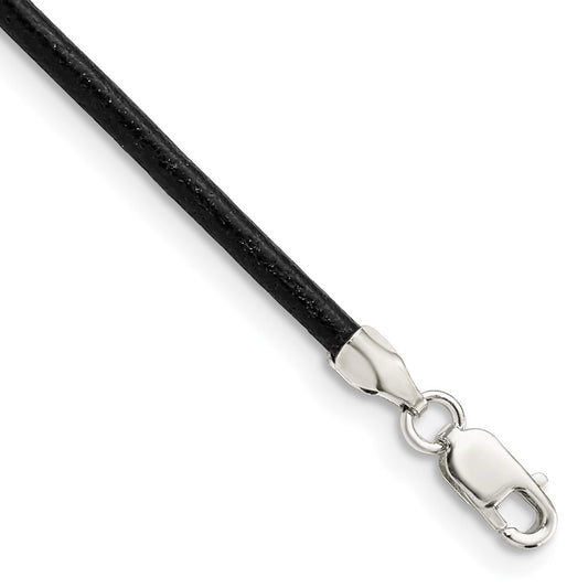 Sterling Silver 18inch 2mm Black Leather Cord Necklace 18 Inches
