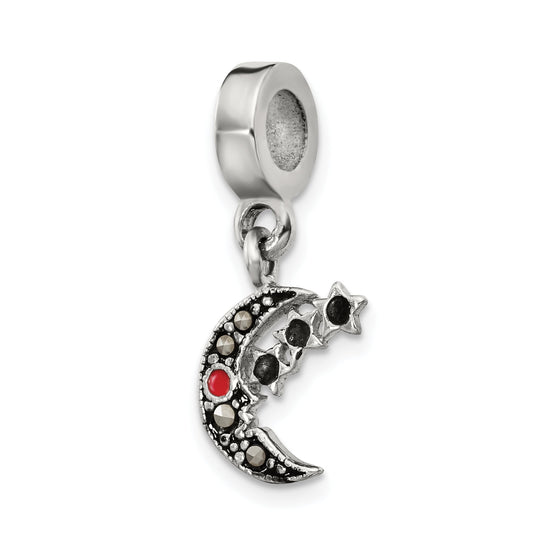 Sterling Silver Reflections Marcasite Moon & Stars Dangle Bead