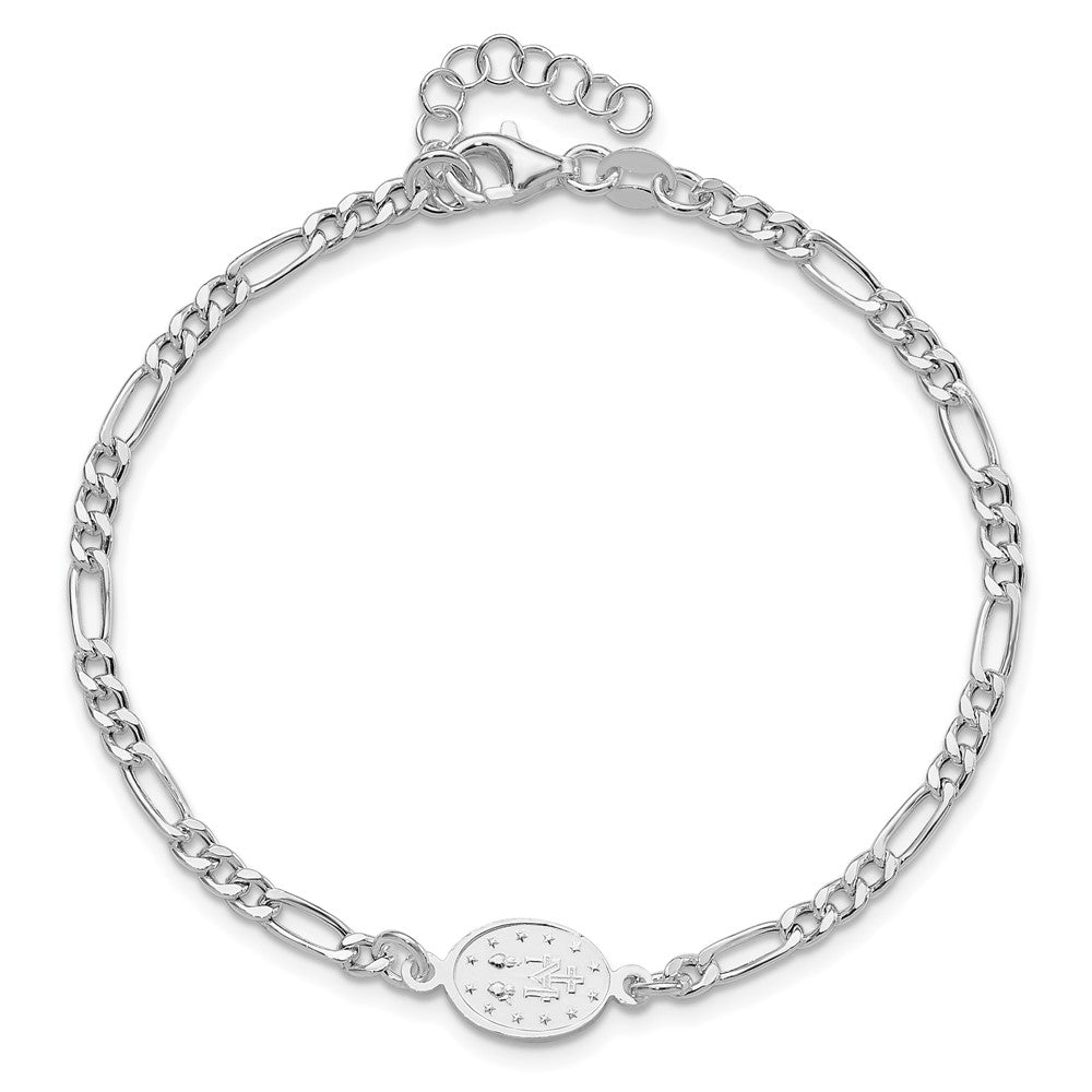 Sterling Silver RH-plated Miraculous Medal 7.25in w/1in ext. Bracelet