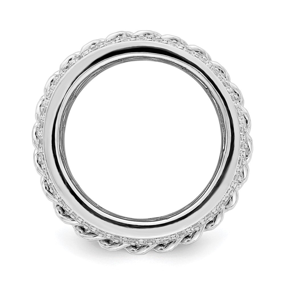 Sterling Silver Rhodium-plated CZ Spinning Chain Center Ring