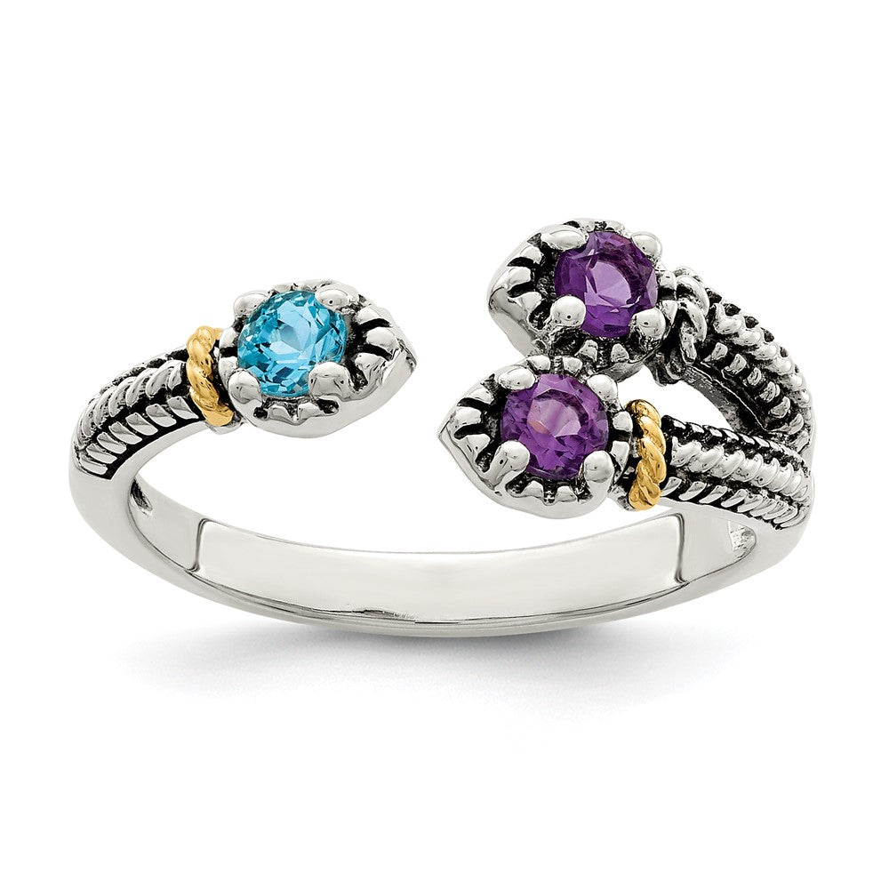 Sterling Silver w/ 14K Accent Amethyst & Light Swiss Blue Topaz Ring