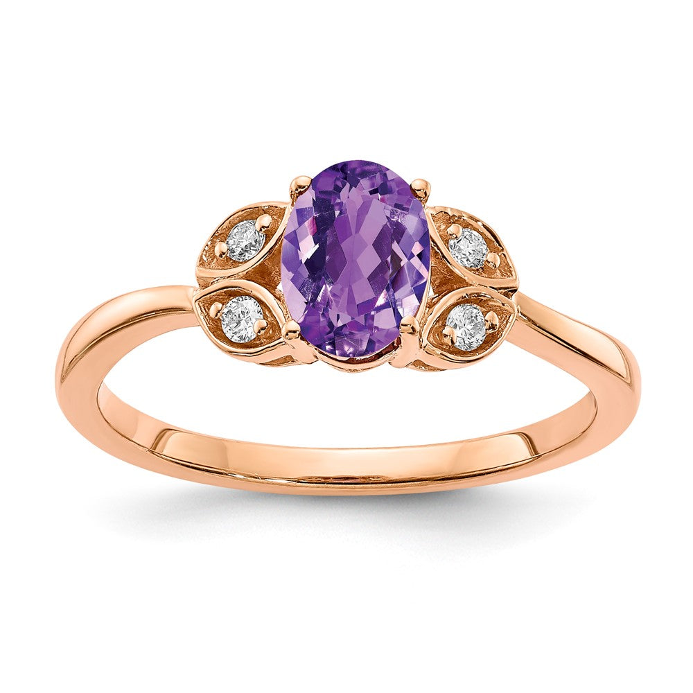 10k Rose Gold Oval Shaped Amethyst & Diamond Ring