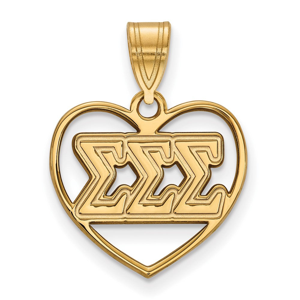 Sterling Silver Gold-plated LogoArt Sigma Sigma Sigma Sorority Greek Letters Heart Pendant