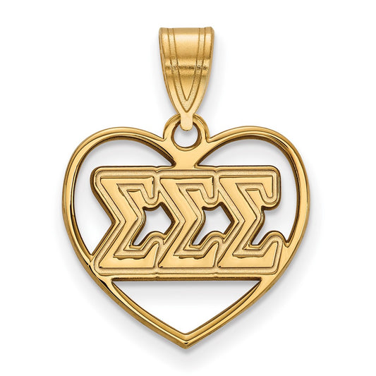 Sterling Silver Gold-plated LogoArt Sigma Sigma Sigma Sorority Greek Letters Heart Pendant