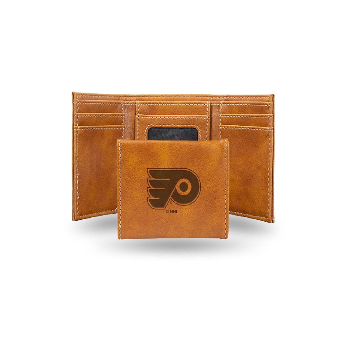 Hockey Rico Industries Philadelphia  Brown Laser Engraved Trifold Laser Engraved Tri-Fold Wallet - Men's Accessory