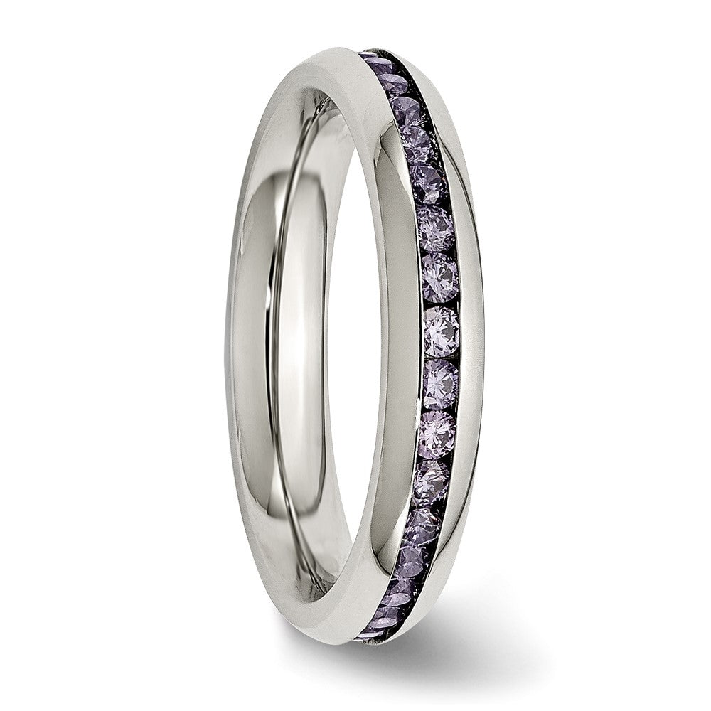 Stainless Steel Polished 4mm February Purple CZ Ring Size - 9