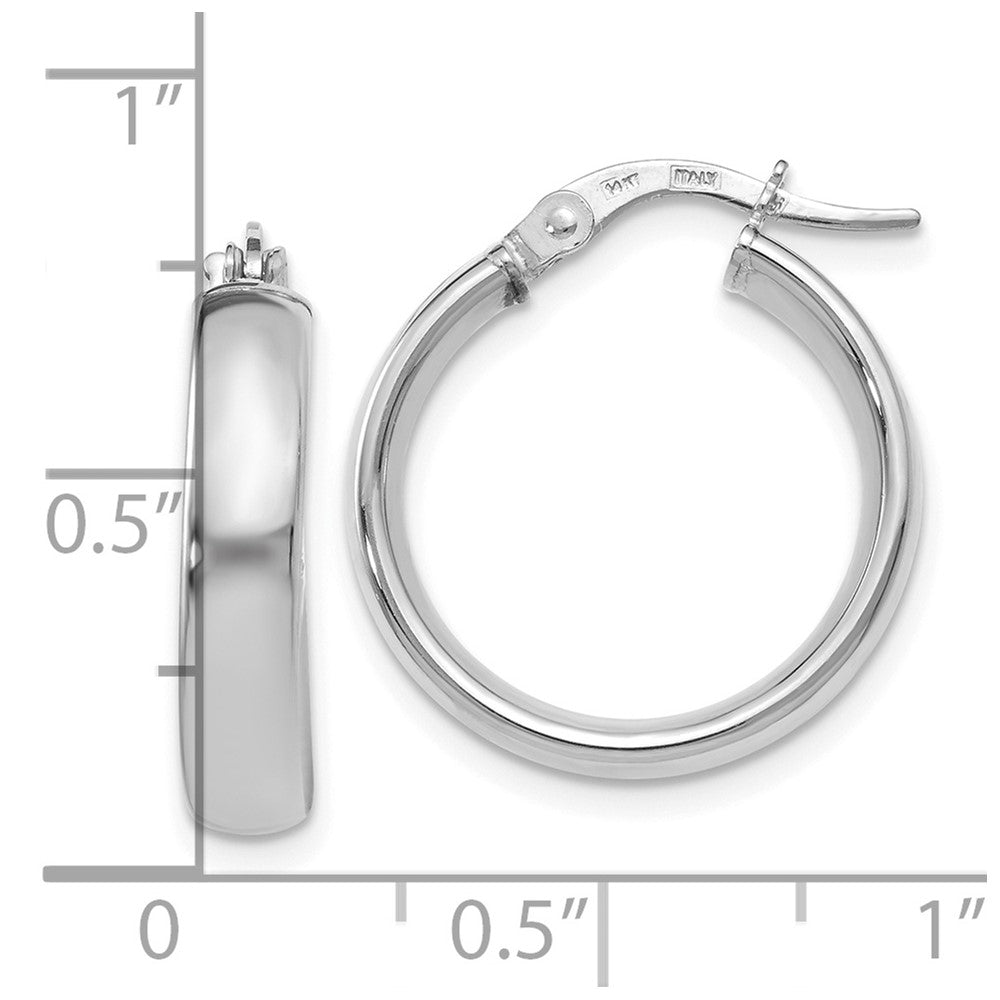 14K with White Rhodium Plating Polished Hoop Earrings