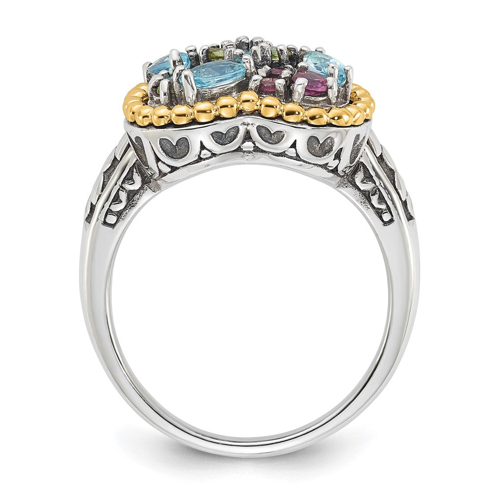 Sterling Silver w/14k Accent Multi Gemstone Ring