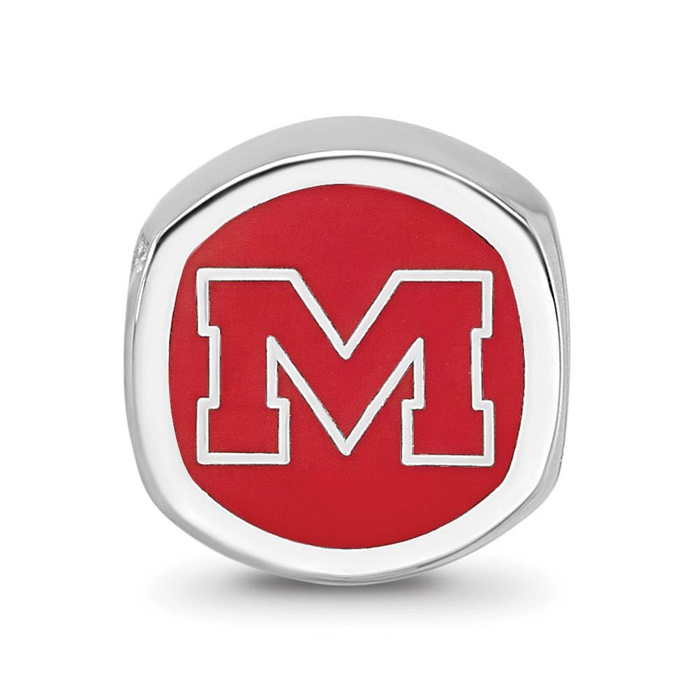 Sterling Silver U of Mississippi Cushion Shaped Logo Bead Charm