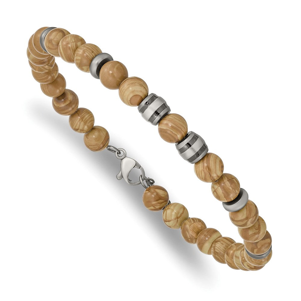 Stainless Steel Antiqued White Bronze Plate w/Grain Stone w/1in ext. Bracel 8 inches