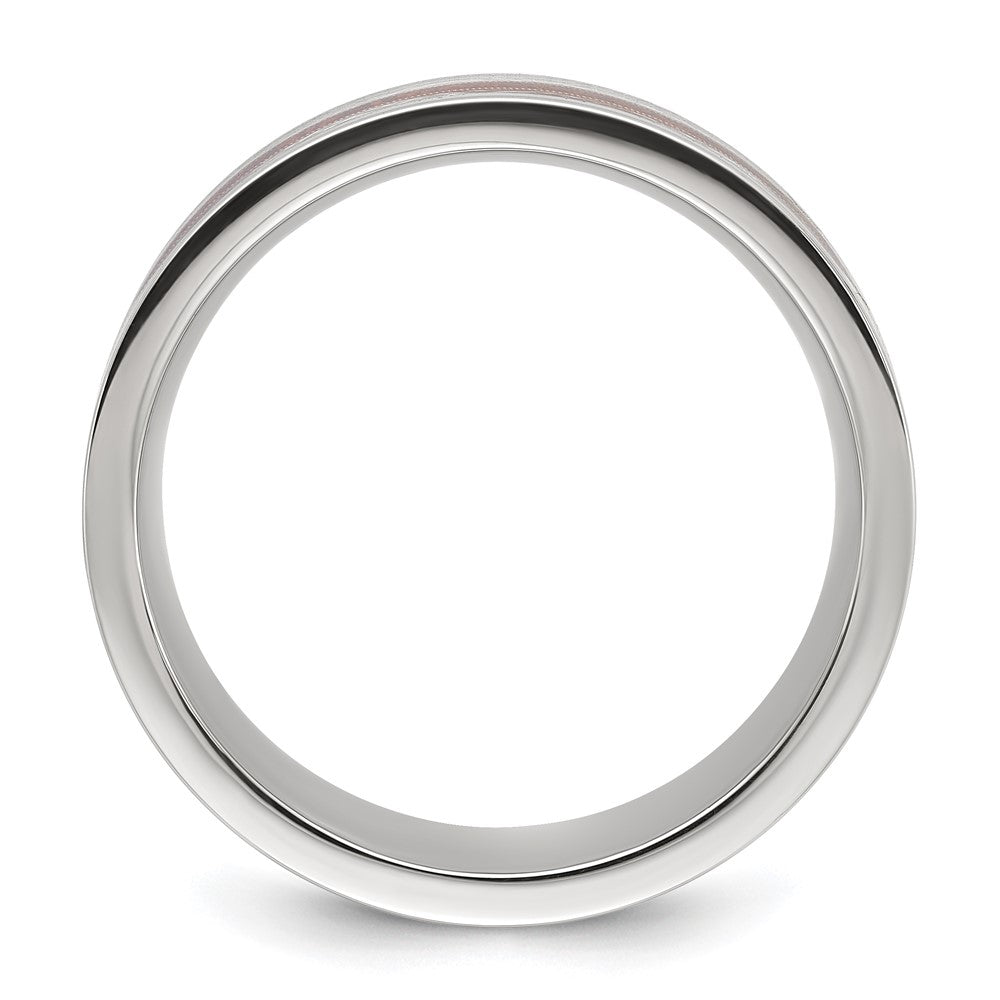 Chisel Stainless Steel Polished with Wood and Imitation Meteorite Inlay 8mm Band Size - 8