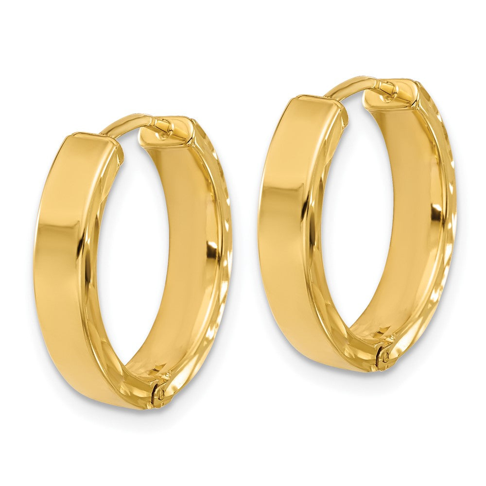 Leslie's' 14K Polished and Dia-cut Square Tube Hinged Hoop Earrings