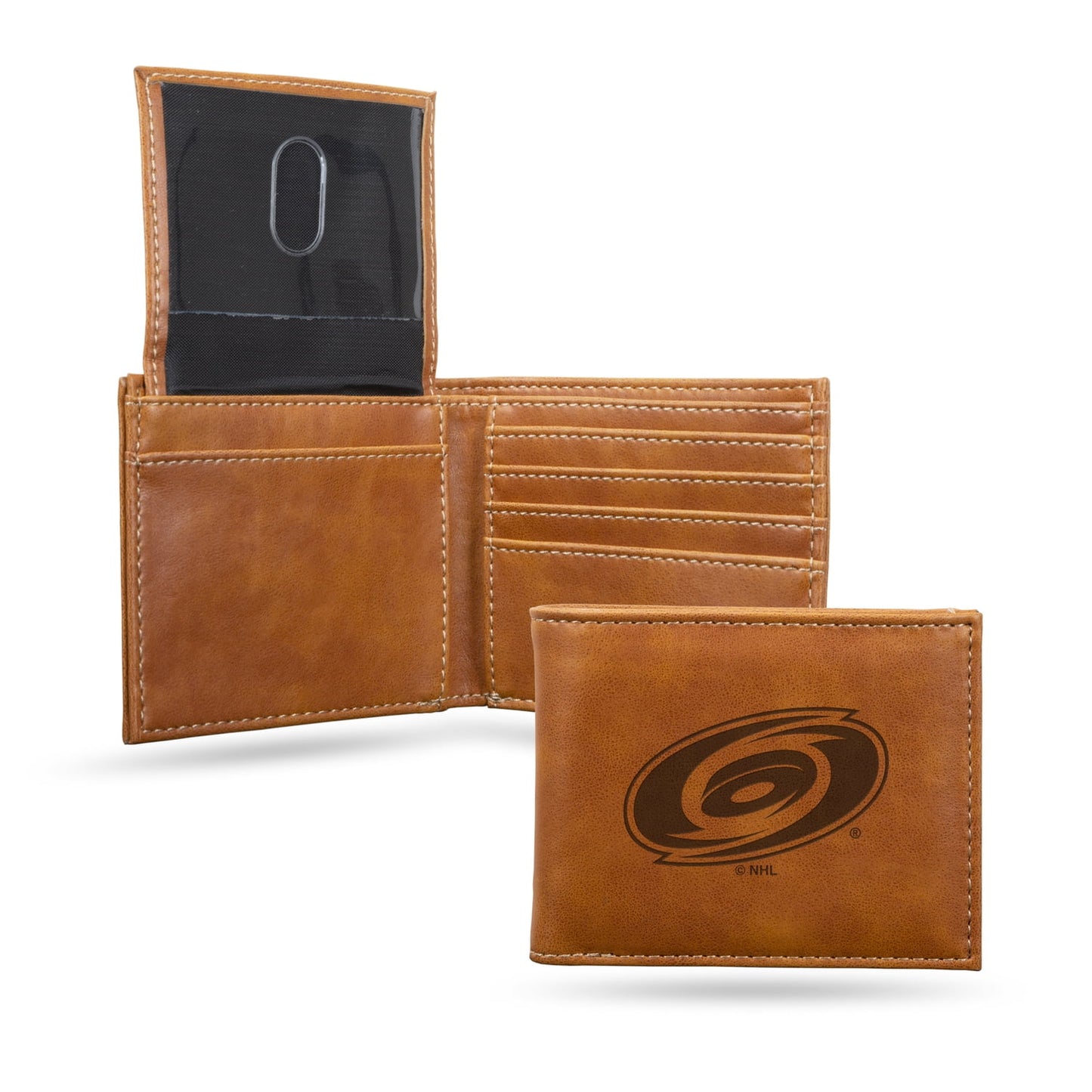 Carolina NHL Hurricanes Laser Engraved Brown Billfold Wallet