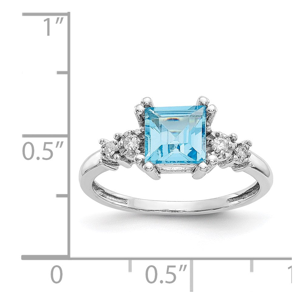 10k White Gold Diamond and Blue Topaz Ring