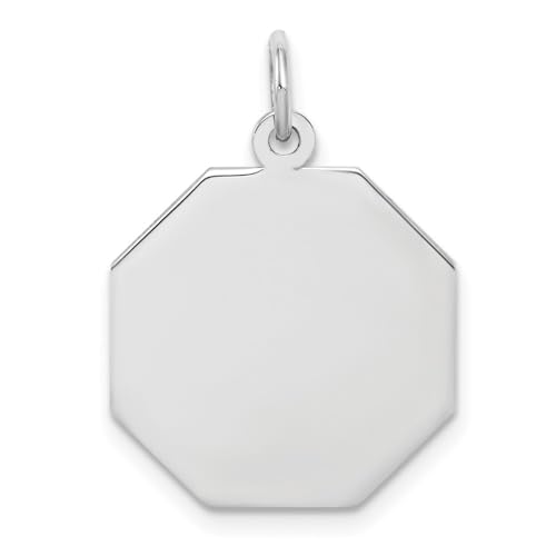 SS Rh-plt Engraveable Octagon Polished Front/Satin Back Disc Charm