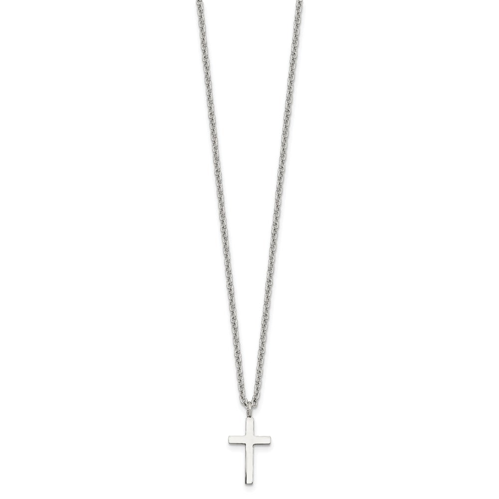 Stainless Steel Polished 16mm Cross 18in Necklace