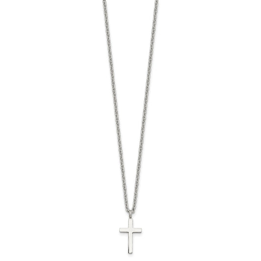 Stainless Steel Polished 16mm Cross 18in Necklace