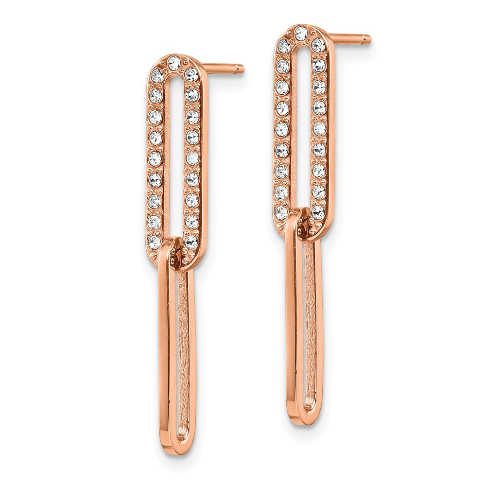 Stainless Steel Polished Rose IP w/Swarovski Interlocked Dangle Post Earrin