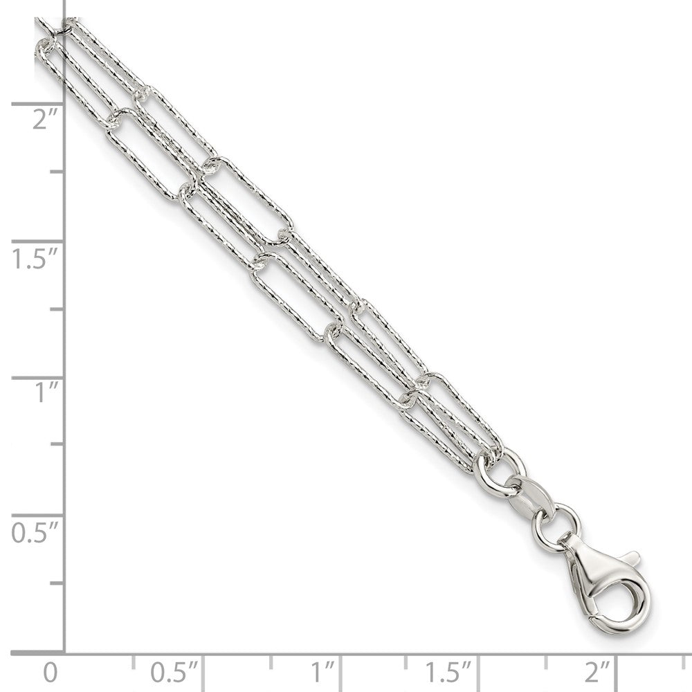 Sterling Silver Rhodium-plated Two D/C Fancy Link w/1 in ext Bracelet 7 inches
