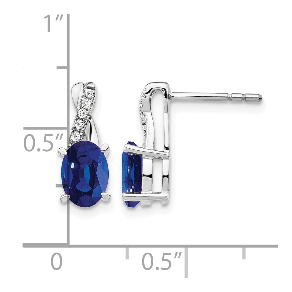 14K White Gold 7x5mm Oval Lab Created Sapphire & Diamond Earrings (September)