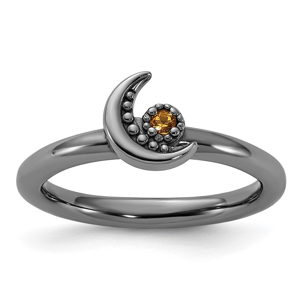 Sterling Silver Stackable Expressions Black Rhodium Citrine Moon Ring Size -10
