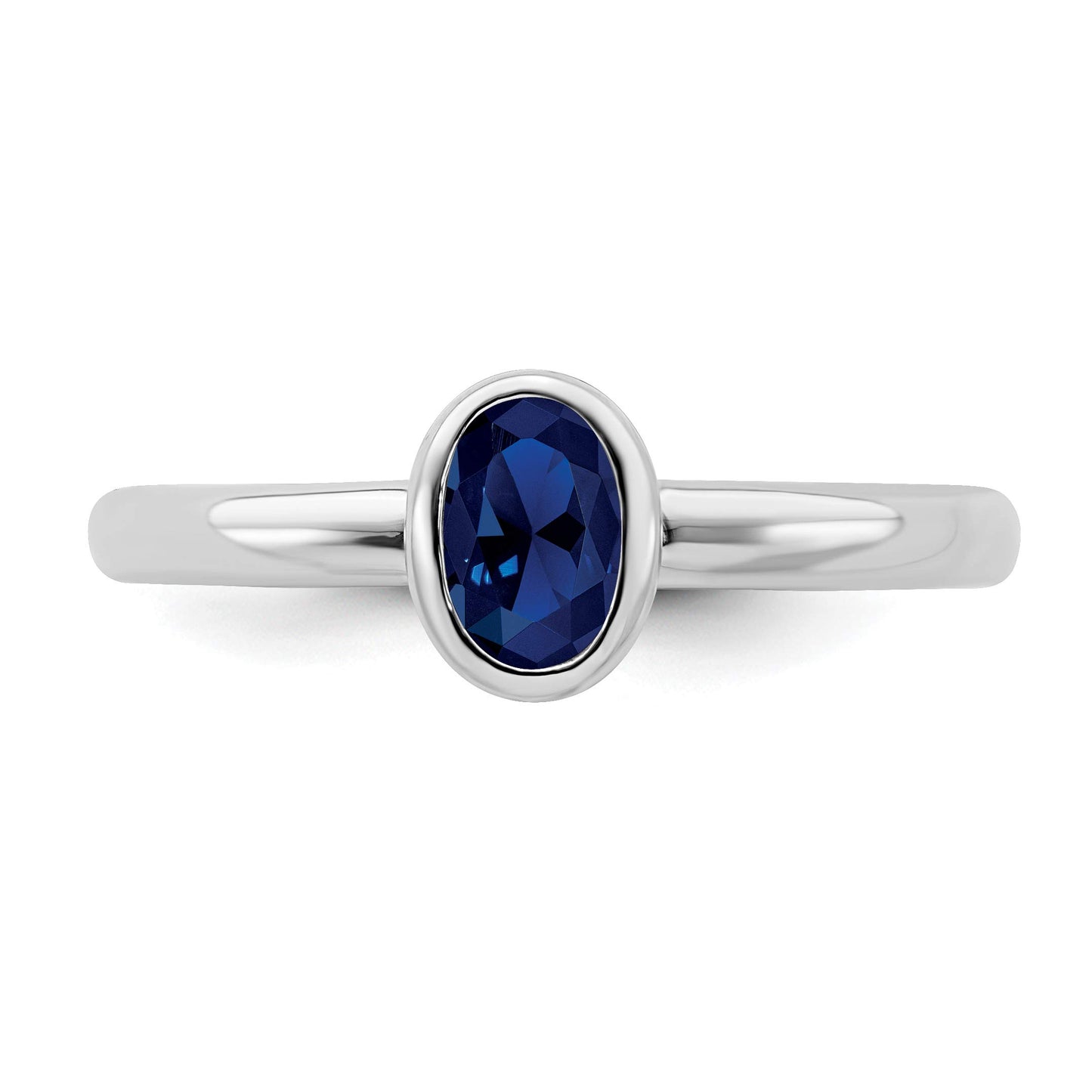 Sterling Silver Stackable Expressions Oval Created Sapphire Ring Size -8