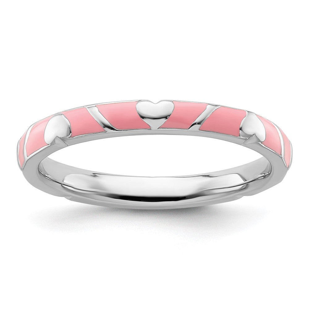 Sterling Silver Stackable Expressions Pink Enamel Heart Ring Size -10