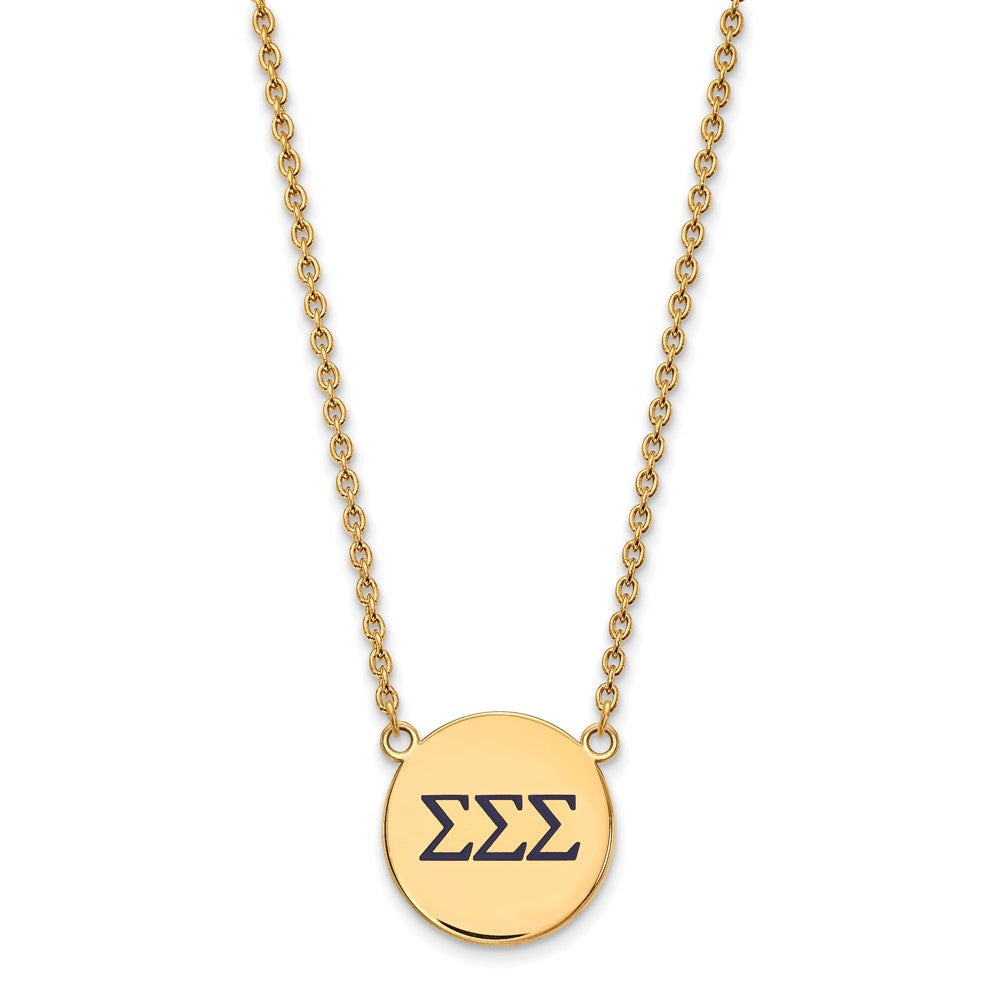 Sterling Silver Gold-plated LogoArt Sigma Sigma Sigma Sorority Greek Letters Large Color Enamel Pendant 18 inch Necklace