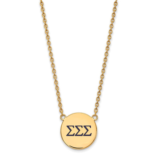 Sterling Silver Gold-plated LogoArt Sigma Sigma Sigma Sorority Greek Letters Large Color Enamel Pendant 18 inch Necklace