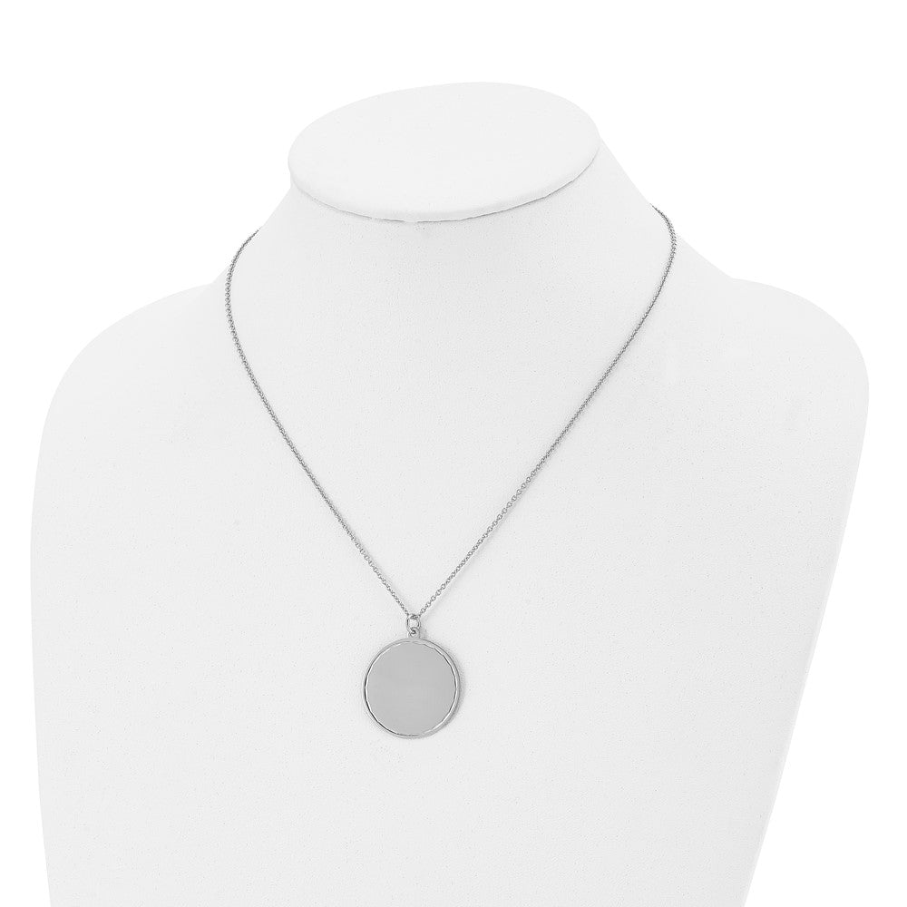 Stainless Steel Polished Engraveable Round Disc w/2in. Ext. Necklace