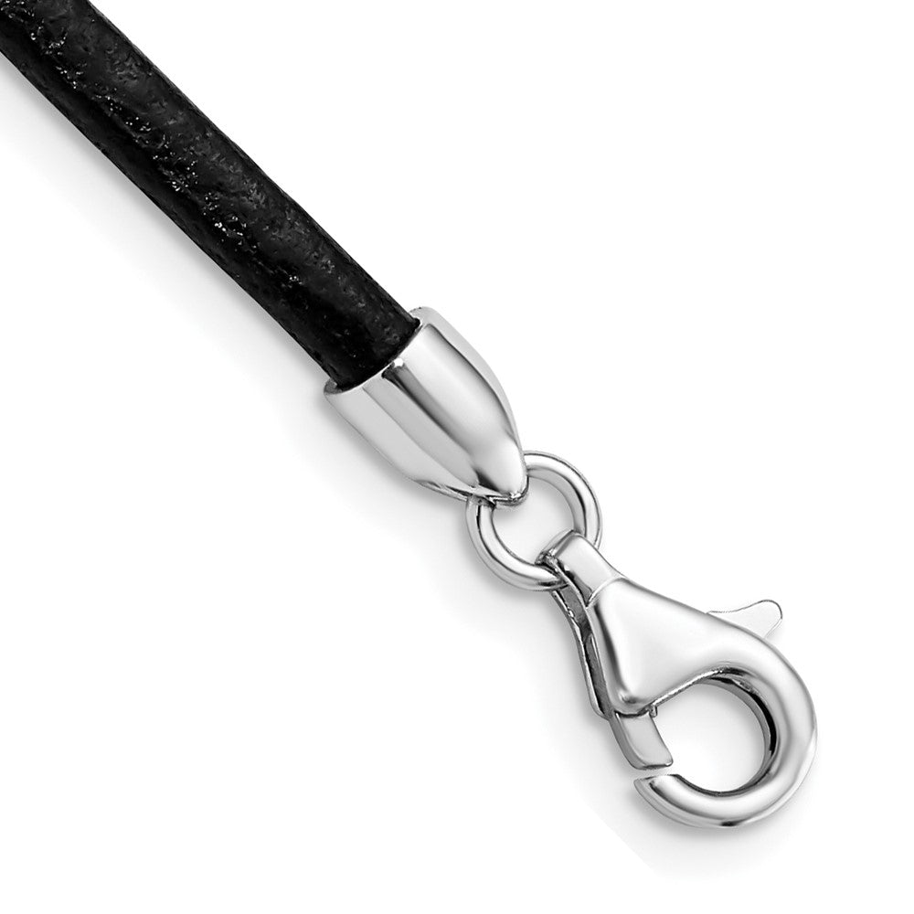 Sterling Silver Rhodium-plated 18inch 3mm Black Leather Necklace 18 Inches