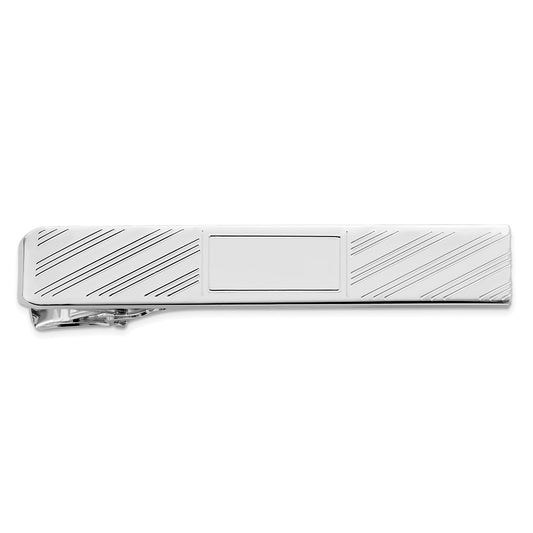 Kelly Waters Rhodium-plated Lined with Center Square Engravable Tie Bar