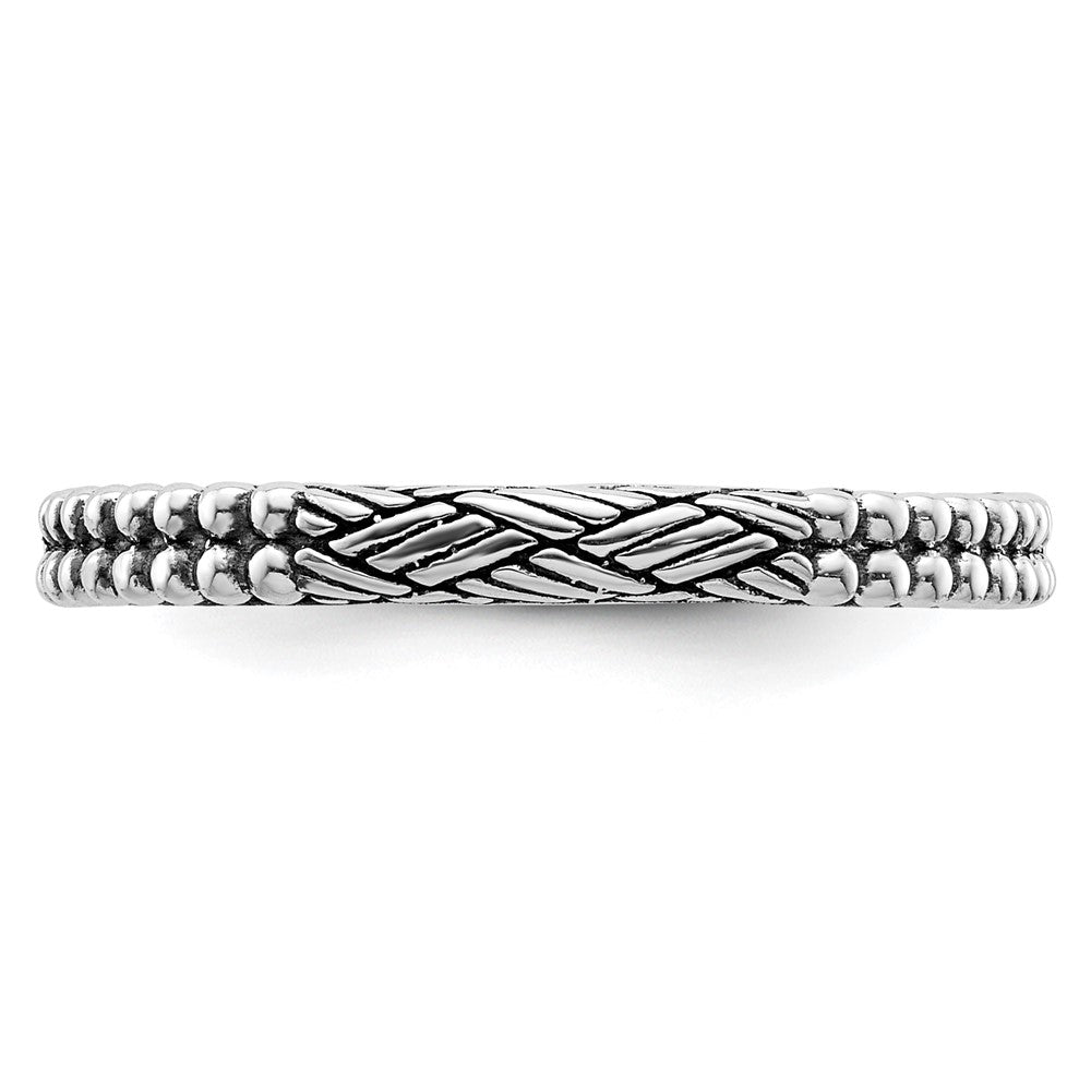 Sterling Silver Stackable Expressions Antiqued Patterned Ring Size -9