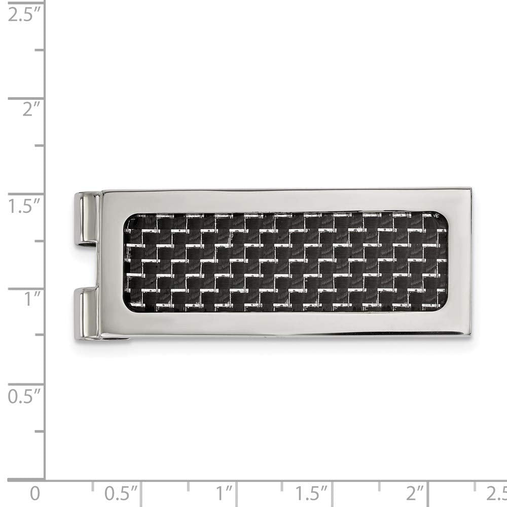 Stainless Steel Polished with Black Carbon Fiber Inlay Money Clip